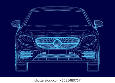 A blue car outline. Front view