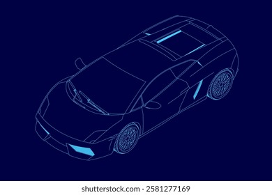 A blue car outline. Isometric view