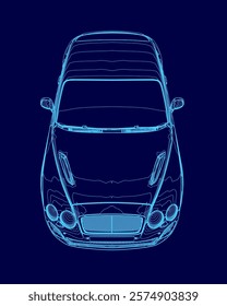 Blue car outline. The car is a luxury vehicle.