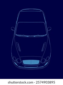 Blue car outline. The car is a modern design with a sleek and stylish appearance