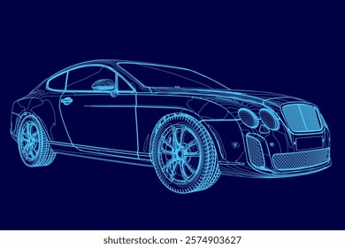 Blue car outline. The car is shown in a 3D format