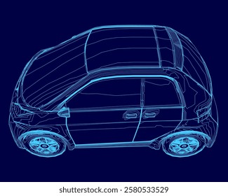 Blue car outline. The car is shown in a 3D format