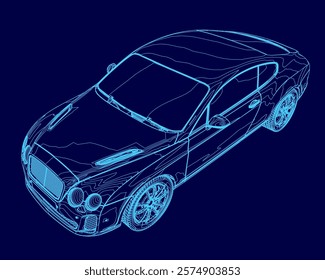 Blue car outline. The car is shown in a blue color scheme