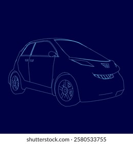 Blue car outline. The car is a small, compact vehicle with a sleek design