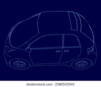 Blue car outline. The car is a small hatchback