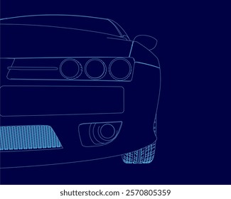 Blue car outline. The car is a sports car with a black grill and chrome accents