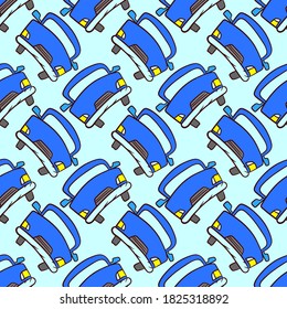 Blue car pattern, seamless pattern on blue background.