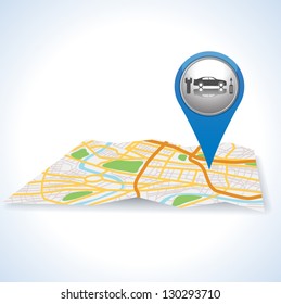 blue car pointer icon on map.