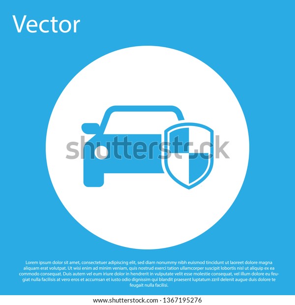 Blue Car protection or insurance icon\
isolated on blue background. Protect car guard shield. Safety badge\
vehicle icon. Security auto label. White circle button. Flat\
design. Vector\
Illustration