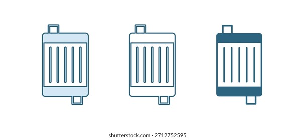 Icono azul del sistema de enfriamiento del radiador del coche aislado en el fondo blanco.  Vector