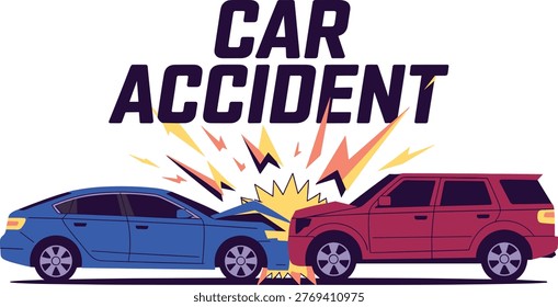 Blue car and red suv crash accident vehicle collision.