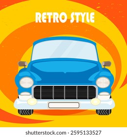 Blue car and retro background vector