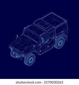 Blue car with a blue roof and a blue background. The car is a military vehicle