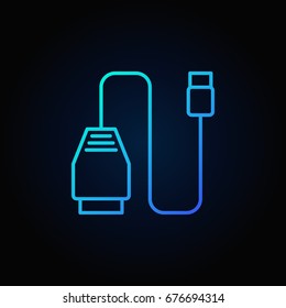 Blue car scan tool icon - vector car diagnostic scanner outline symbol on dark background