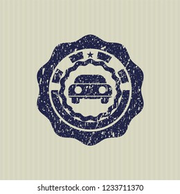 Blue car seen from front icon inside distress with rubber seal texture