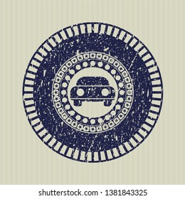 Blue car seen from front icon inside distress grunge stamp