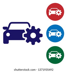 Blue Car service icon isolated on white background. Auto mechanic service. Mechanic service. Repair service auto mechanic. Maintenance sign. Set color icon in circle buttons. Vector Illustration