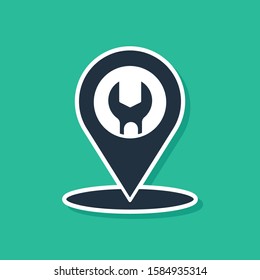 Blue Car service icon isolated on green background. Auto mechanic service. Repair service auto mechanic. Maintenance sign.  Vector Illustration