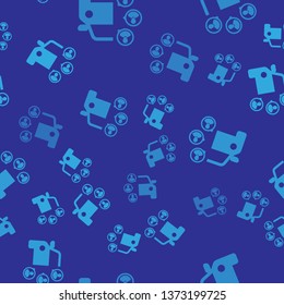 Blue Car sharing with group of people icon isolated seamless pattern on blue background. Carsharing sign. Transport renting service concept. Vector Illustration