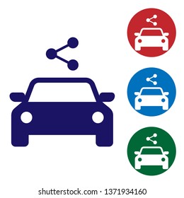 Blue Car sharing icon isolated on white background. Carsharing sign. Transport renting service concept. Set color icon in circle buttons. Vector Illustration