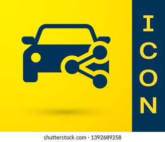 Blue Car sharing icon isolated on yellow background. Carsharing sign. Transport renting service concept. Vector Illustration