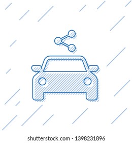 Blue Car sharing line icon isolated on white background. Carsharing sign. Transport renting service concept. Vector Illustration