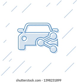 Blue Car sharing line icon isolated on white background. Carsharing sign. Transport renting service concept. Vector Illustration