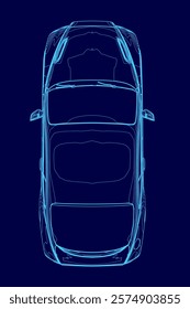 Blue car is shown in a stylized way. The car is a modern design with a sleek and aerodynamic shape. The blue color of the car gives it a sense of luxury and sophistication