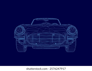 Blue car is shown in a stylized way. The car is a classic design, and the blue color gives it a modern and sleek appearance