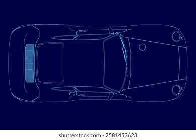 A blue car is shown in a stylized way. The car is a sports car with a sleek design. The blue color of the car gives it a modern and sophisticated look