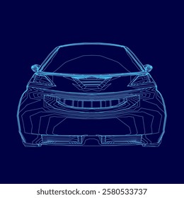 Blue car with a smiling face drawn on it. The car is a futuristic design and he is a concept car