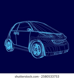 Blue car with a smiling face on the hood. The car is a small, compact vehicle with a modern design. The blue color of the car gives it a sleek and stylish appearance