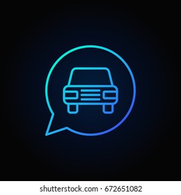 Blue car in speech bubble icon - vector outline sign or logo element on dark background