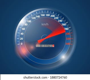 Blue car speedometer with an off-scale red arrow. Vector