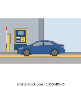 Blue car stop before the electric toll gate - vector.