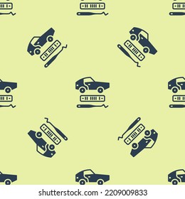 Blue Car Theft Icon Isolated Seamless Pattern On Yellow Background.  Vector