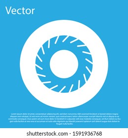 Blue Car tire icon isolated on blue background. White circle button. Vector Illustration