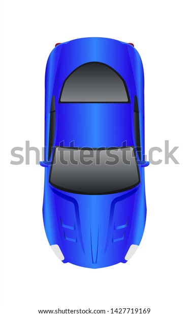 Blue Car, Top view. Fast Racing car.\
Modern flat Vector illustration on white\
background.