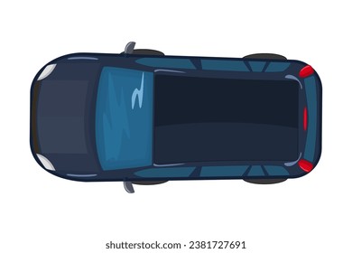 Auto azul desde la vista superior aislado en fondo blanco. Automóvil de entrega. Icono de Sedan. Carretera de vehículos. Pequeña camioneta. Transporte urbano. Alquiler de coches o seguro. Ilustración vectorial de acciones