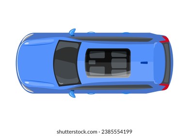 Blue car from top view isolated on white background. Delivery automobile. Sedan icon. Vehicle overhead. Small suv. City transport. Car rental or insurance. Stock vector illustration