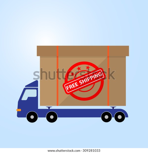 blue car truck carry box icon free shipping\
concept Vector