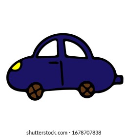 Blue Car Vector Doodle Sketch. Isolated Object On White Background. Hand-Drawn Illustration For Print, T-Shirt, Card, Design, Game And App.