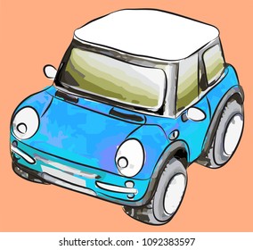 Blue car. Vector illustration