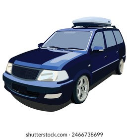Fondo blanco aislado de la Ilustración vectorial del coche azul
