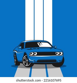 blue car vector illustration, retro sport car, classic car