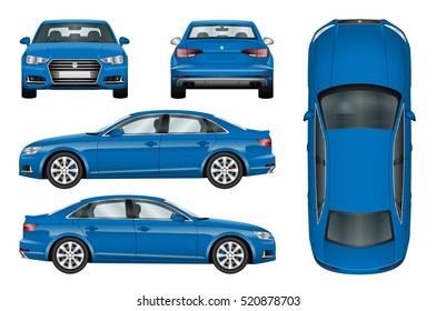 Blue car vector template on white background. Business sedan isolated. All elements in groups on separate layers. The ability to easily change the color.