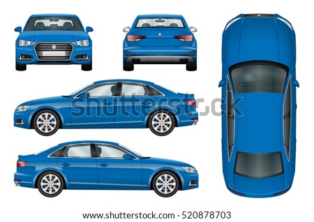 Blue car vector template on white background. Business sedan isolated. All elements in groups on separate layers. The ability to easily change the color.