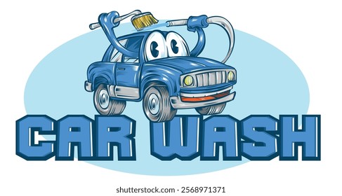 blue Car Wash Clean cartoon. vector illustration