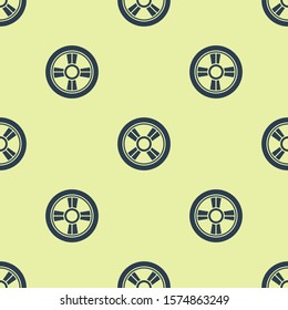 Blue Car wheel icon isolated seamless pattern on yellow background.  Vector Illustration