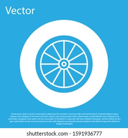 Blue Car wheel icon isolated on blue background. White circle button. Vector Illustration